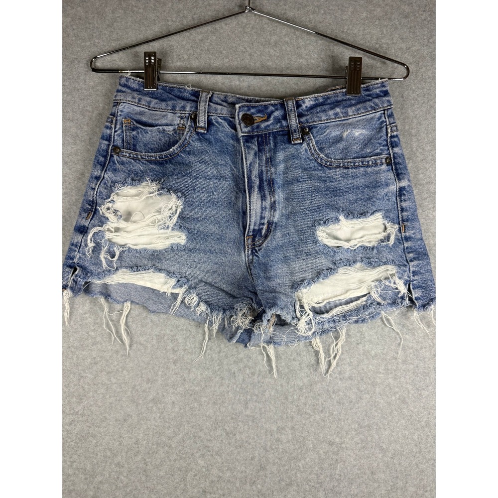 American Eagle Distressed Denim Shorts Blue High Waisted Frayed Size 2